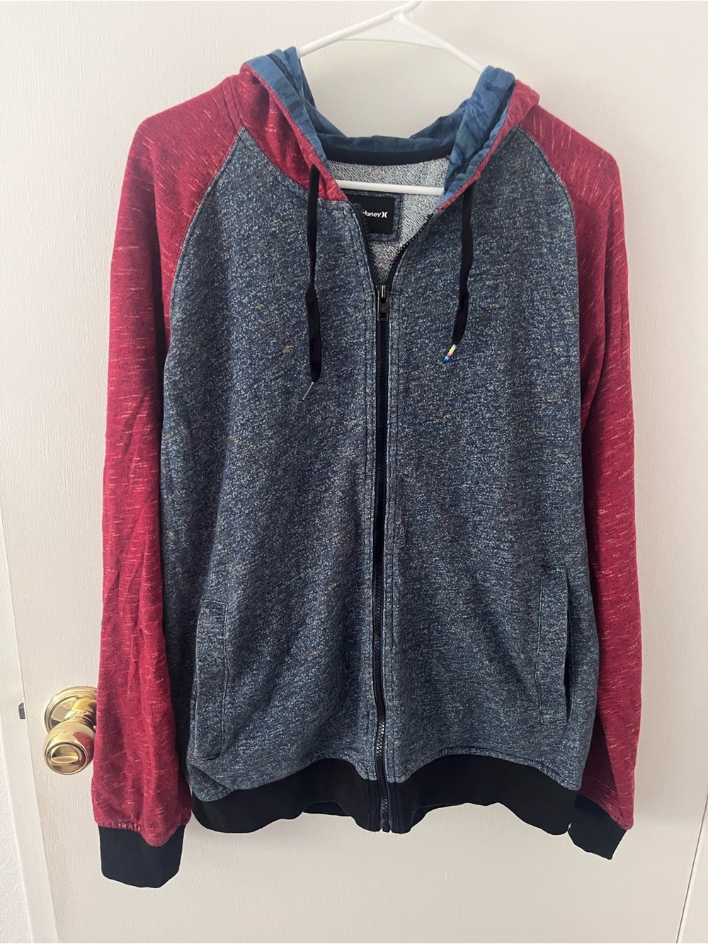 Hurley Men’s Raglan Colorblock Full Zip Hopdie Gray Red Gray Large